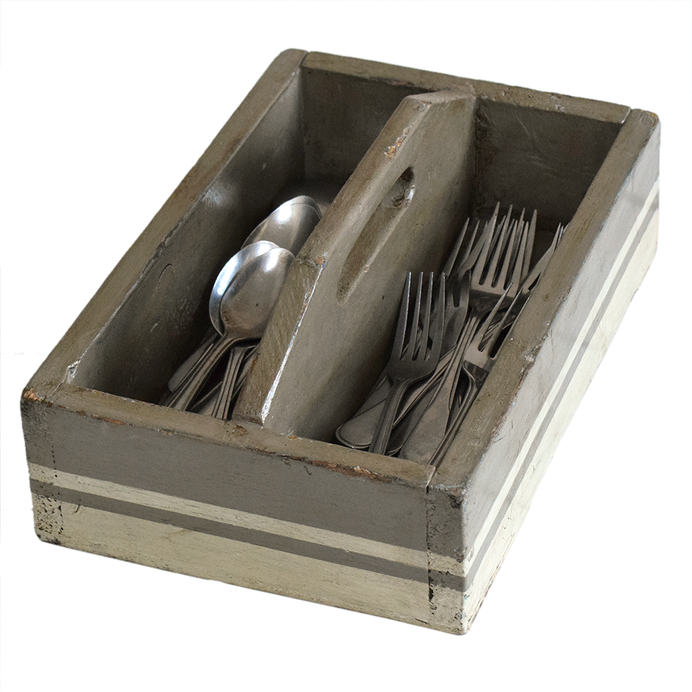 Vintage Painted Wooden Cutlery Box Trug