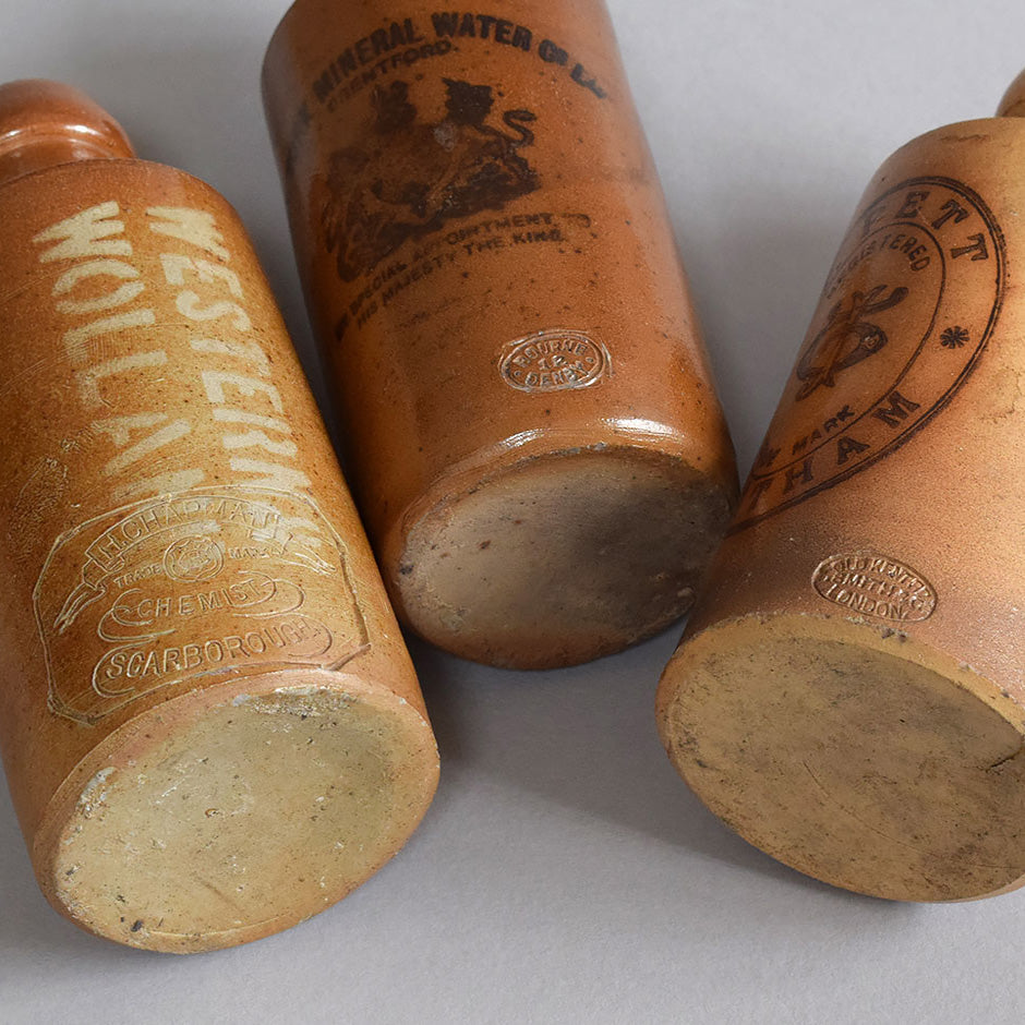 Antique Stoneware Bottle Trio