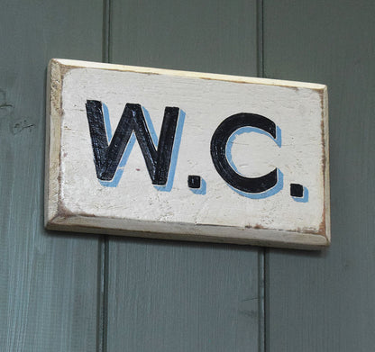 Painted Wooden W.C. Sign
