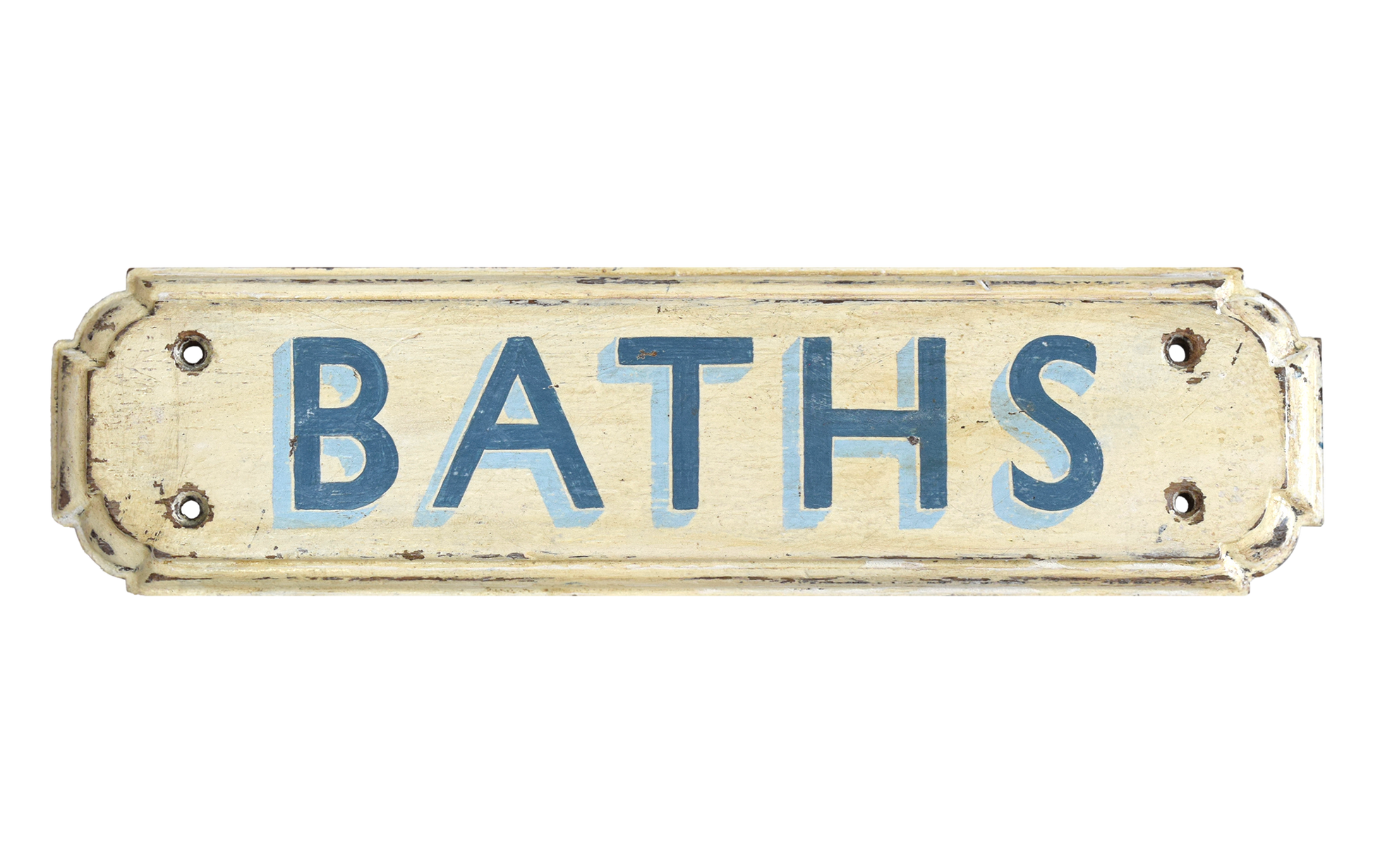 Vintage Painted Wooden Bathroom Door Sign: Baths