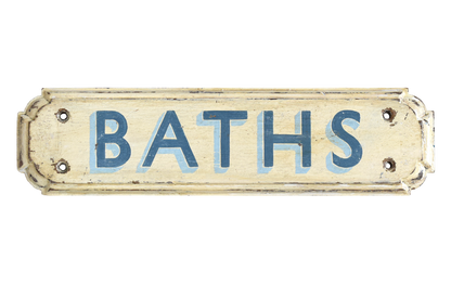 Vintage Painted Wooden Bathroom Door Sign: Baths