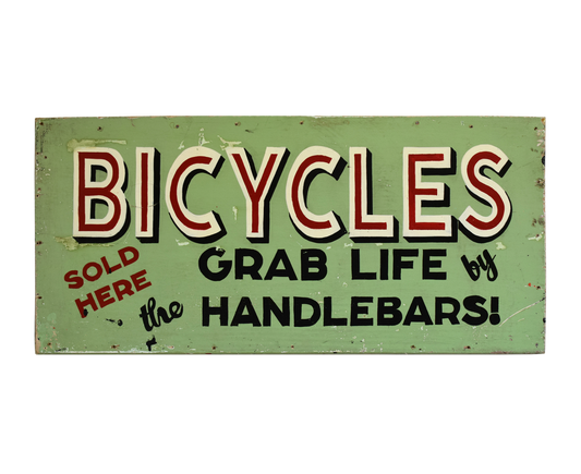 Vintage Painted Wooden Advertising Sign: Bicycles