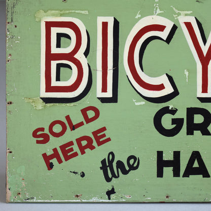 Painted Wooden Advertising Sign: Bicycles