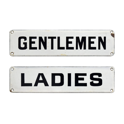 Pair of Early-1900s Enamel Bathroom Signs