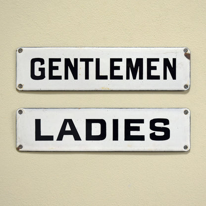 Pair of Early-1900s Enamel Bathroom Signs