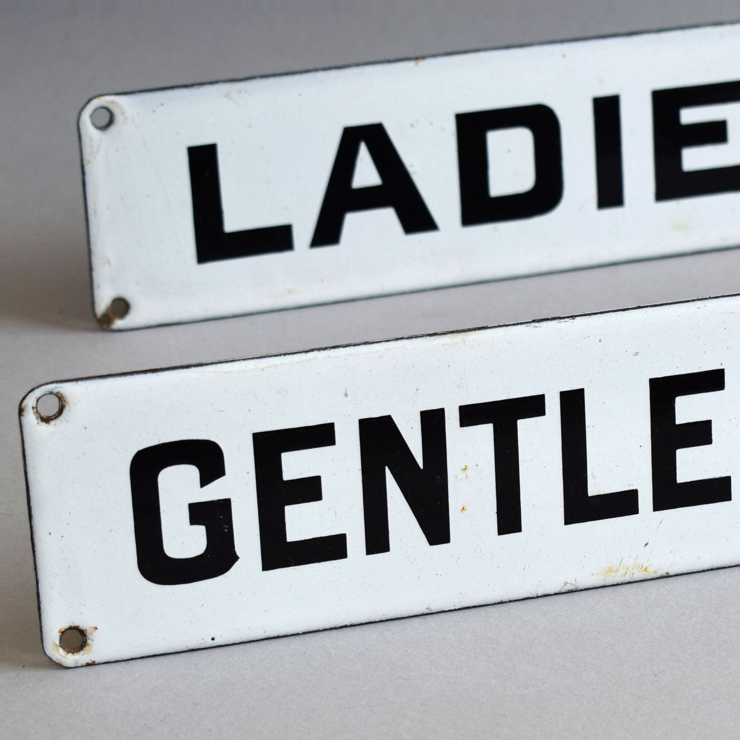 Pair of Early-1900s Enamel Bathroom Signs