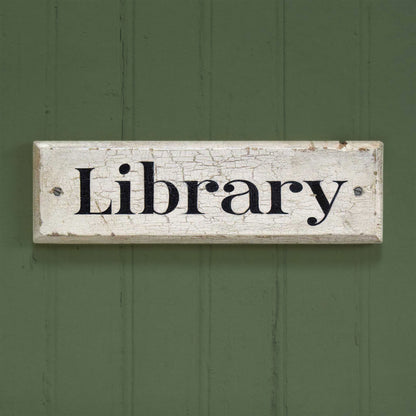 Painted Wooden Door Sign: Library