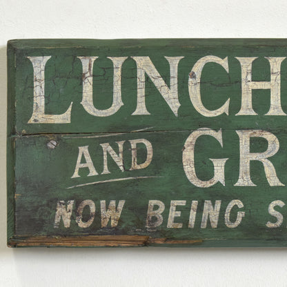 Painted Wooden Restaurant Sign: Luncheons And Grills...