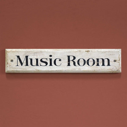 Black & White Vintage Wooden Door Sign: Music Room