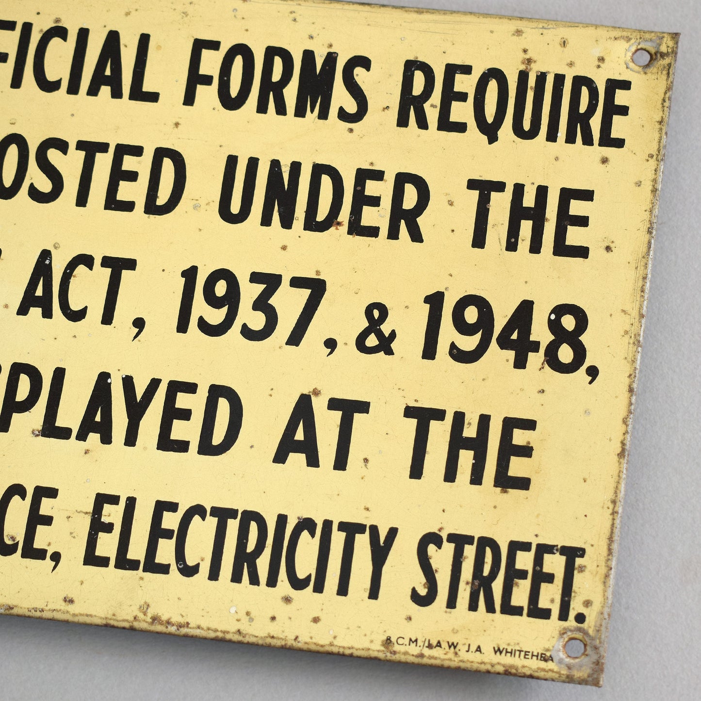 Mid-1900s Tinplate Factories Act Sign