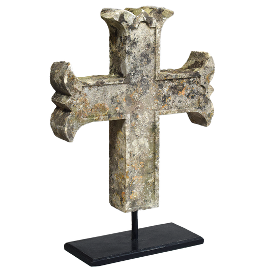 Large Mounted Antique French Stone Cross