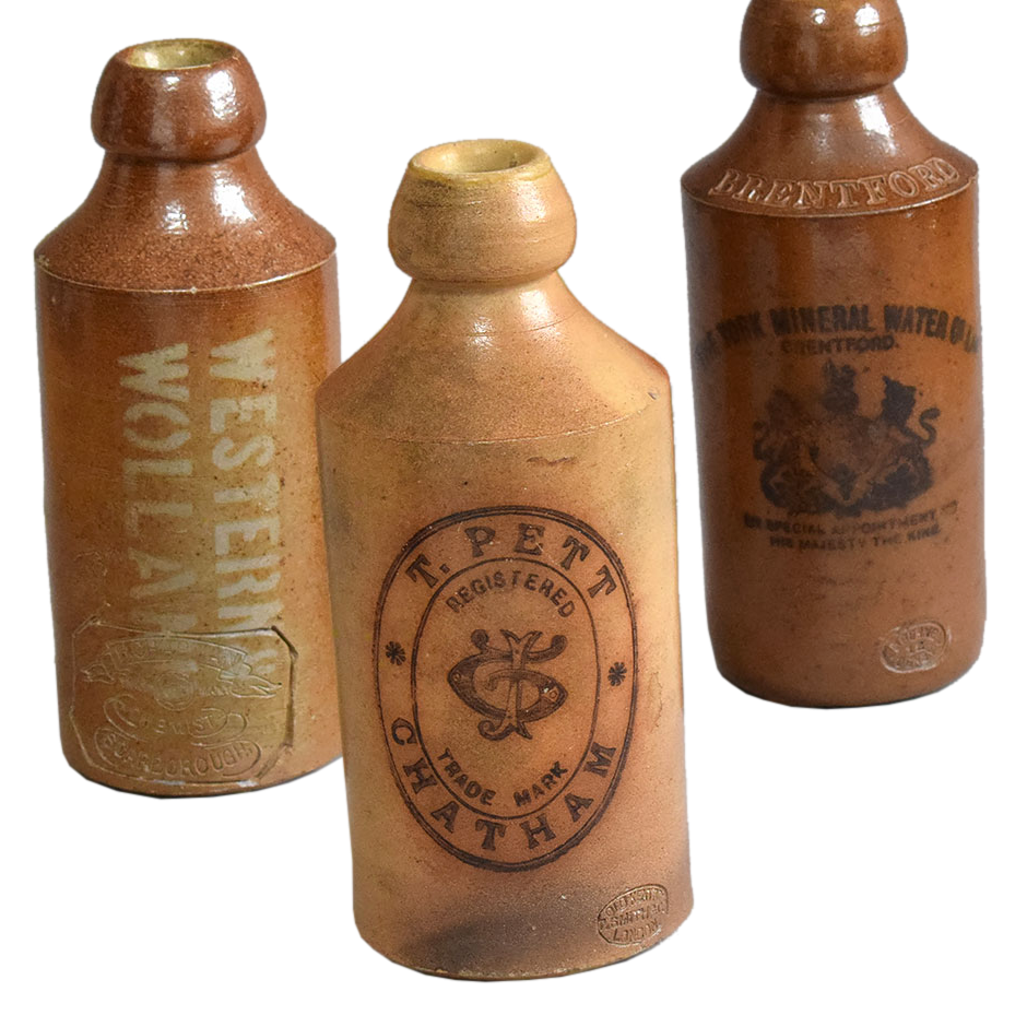 Antique stoneware ginger beer bottles