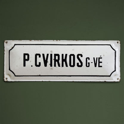 Vintage Early-1900s Lithuanian Enamel Street Sign