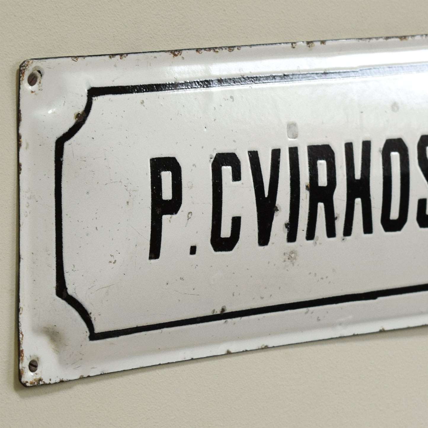 Early-1900s Lithuanian Enamel Street Sign